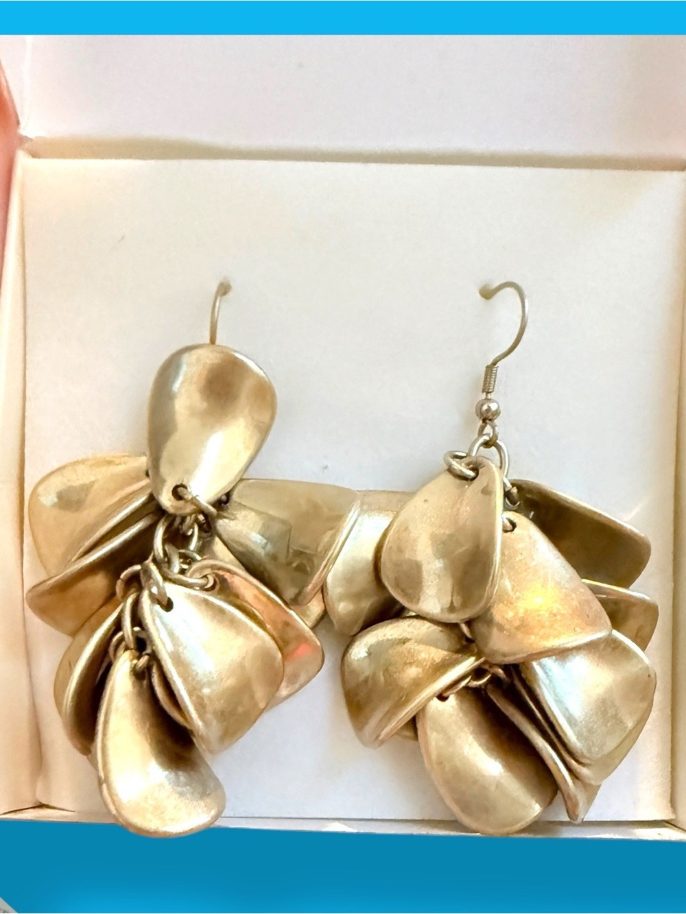 Designs Gold Petal Cluster Dangle Drop Earrings Satin Finish